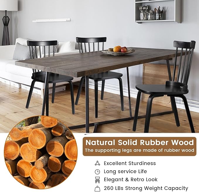 Unovivy Wood Dining Chairs Set of 6, Windsor Farmhouse Spindle Back, Widen Seat - Image 6