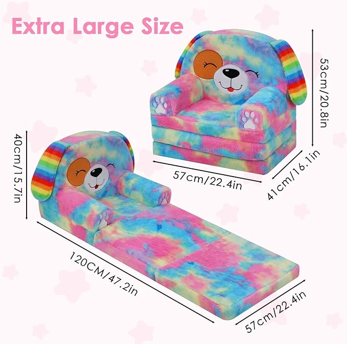 Kids Couch Comfy Foldable Kids Sofa to Lounger 2 in 1 Toddler Chair Plush Baby - Image 3