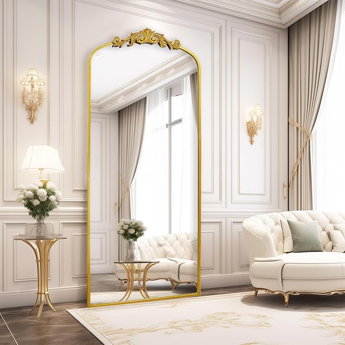 AIXI HOME Antique Gold Arched Full Length Mirror, Baroque Inspired Home Decor - Image 7