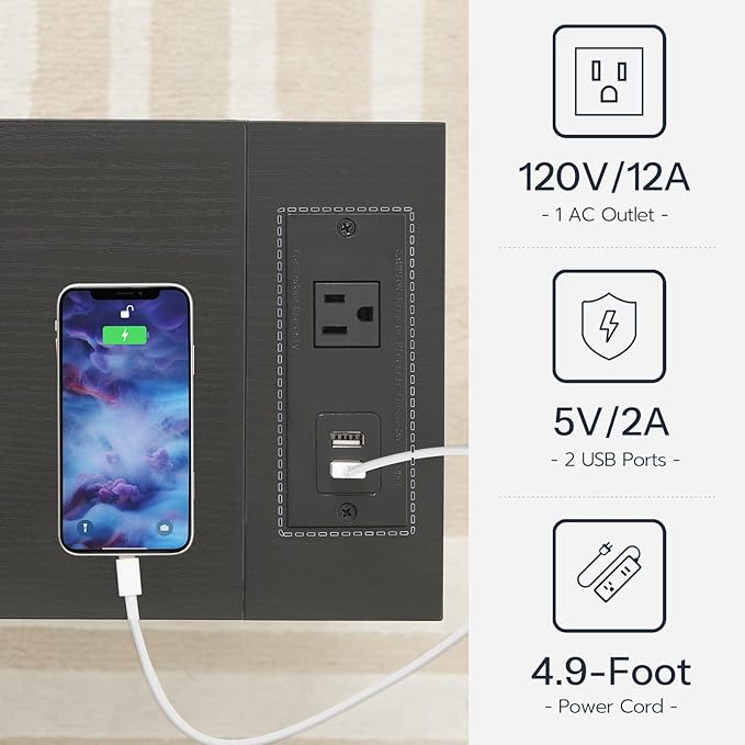 HOOBRO End Table with Charging Station, Narrow Side Table with 2 Fabric Drawers - Image 5