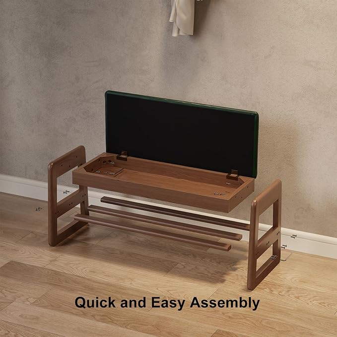 Shoe Rack Bench with Leather Cushion, 2 Tiers Shoe Bench with Flip-Top Storage - Image 7