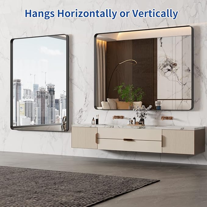 WEER Black Bathroom Mirror 48X36 Inch, Matte Black Bathroom Vanity Mirror - Image 5