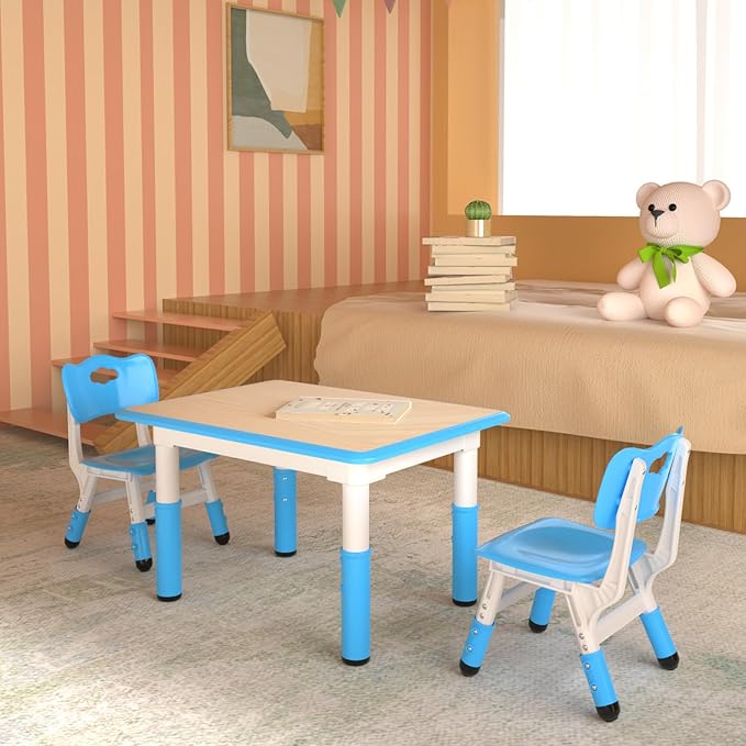Kids Table and 2 Chairs Set，Height Adjustable Children Table & Chair，Toddlers - Image 6
