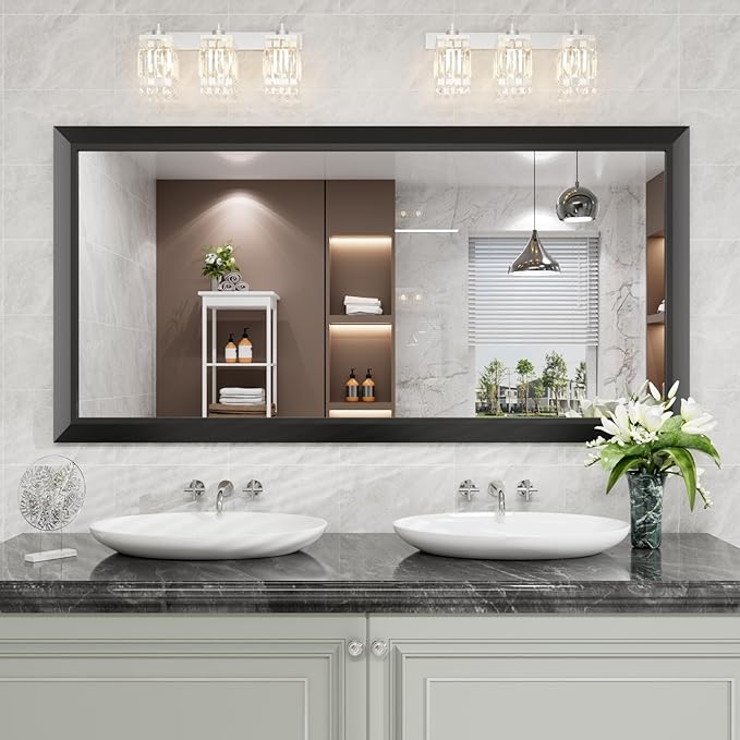 Amorho Black Bathroom Mirror, 60 X30 Inch Thick Metal Framed Wall Mirrors - Image 8