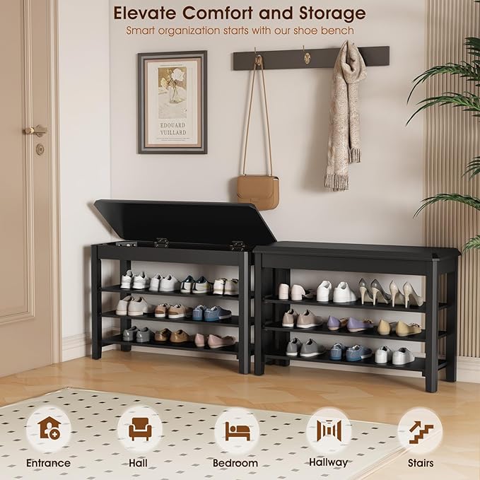 Shoe Rack Bench Seat Rubberwood 3-Tier Wooden Storage Bench 550lbs Compact - Image 3