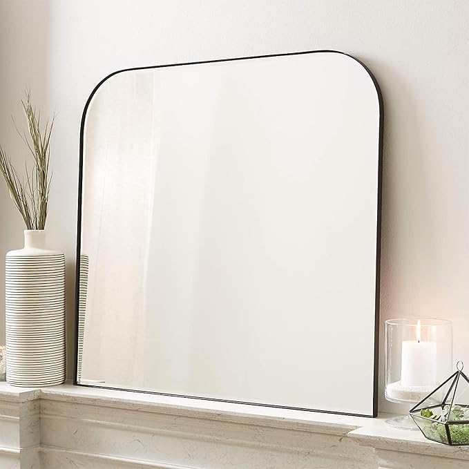 34x40'' Large Matte Black Arched Mantel Mirror Rounded Corner Wall Mirror - Image 2