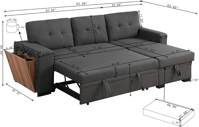 L-Shape Sofa Bed, Pull Out Sleeper Sofa - Image 2