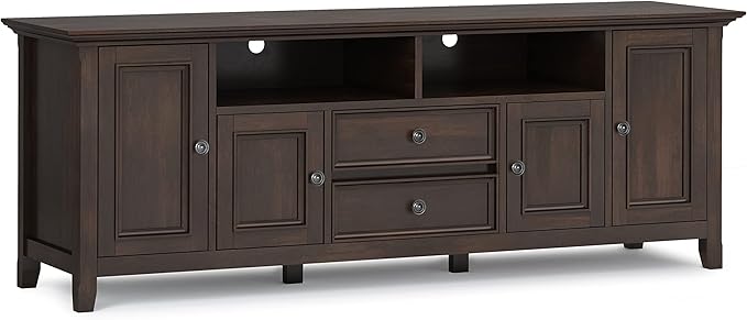 SIMPLIHOME Amherst 72-inch Wide Solid Wood TV Stand in Brunette Brown, by SimpliHome