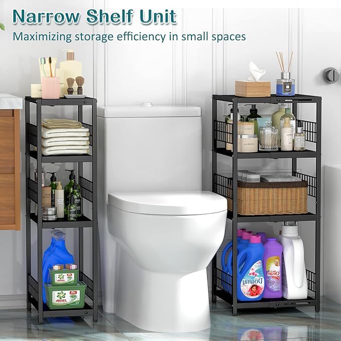 Expandable Slim Storage Shelf, 4 Tier Metal Shelving Unit - Image 4