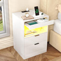 Gadroad LED Nightstand with Charging Station, Bedside Table with 3 Drawers and by Gadroad
