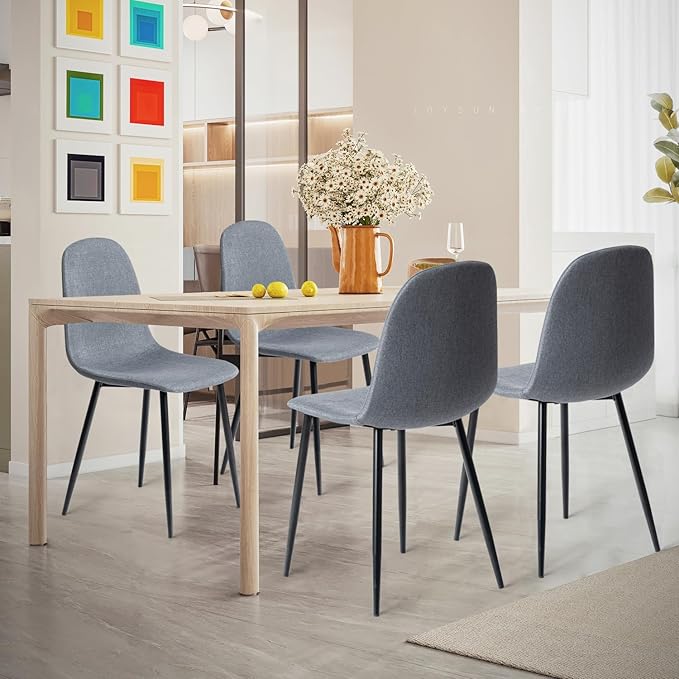 FurnitureR Dining Chairs Set of 4, Fabric Comfy Seat Armless Side Chairs - Image 6