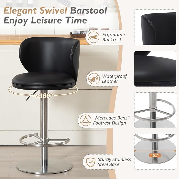 Bar Stools Adjustable Stainless Steel Swivel Barstool - Image 4