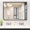 40x36 Inch Bathroom Mirror, Matte Black Framed Rectangle, 4MM Tempered Glass by JISOSO