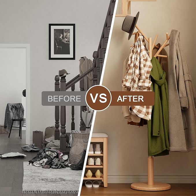 Coat Rack, Solid Wood Coat Rack Freestanding - Image 8
