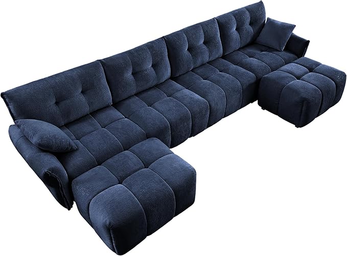 Modern Chenille Fabric 4-Seat Sofa w/Two Ottoman+2 Pillows, Premium Upholstery - Image 6