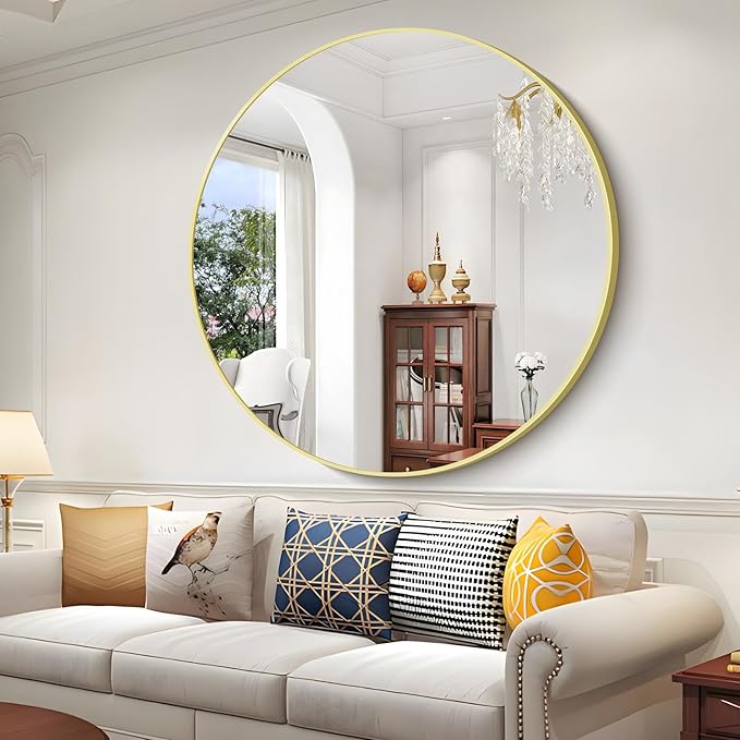 Gold Round Mirror, 48 inch Large Circle Mirrors, Aluminum Metal Frame Big Round - Image 6