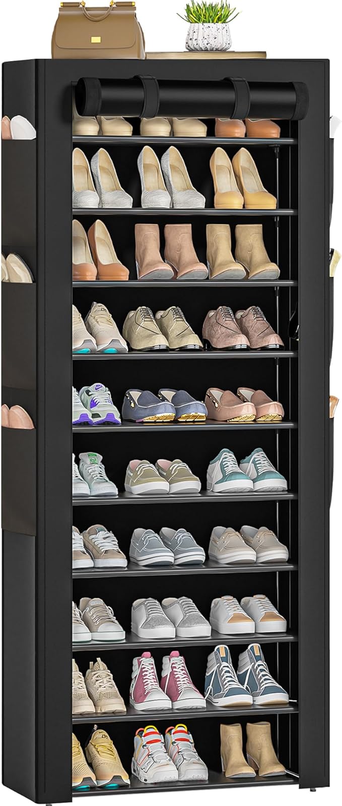 Large Shoe Rack, 6 Side Pockets, 23.6" Wide x 11.4" Deep x 68.9" Tall, 36-41 by OYREL