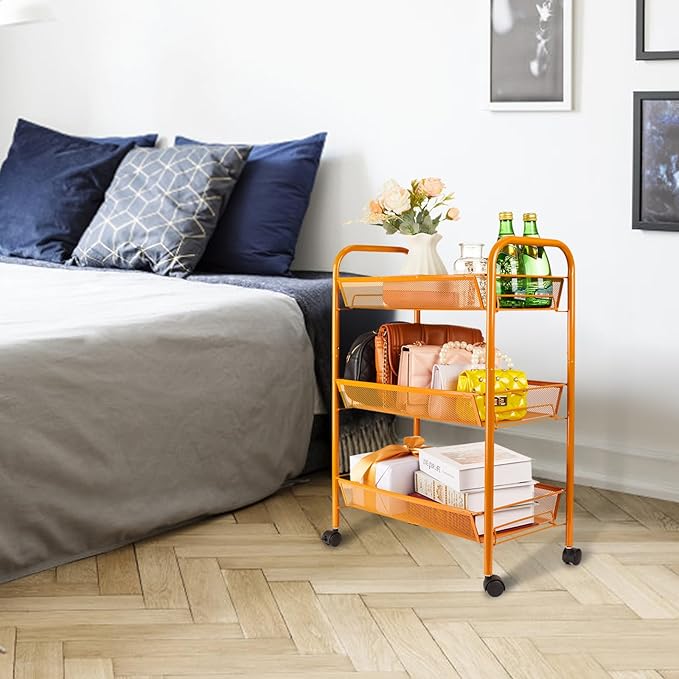 3-Tier Metal Rolling Cart, Storage Shelf - Image 8
