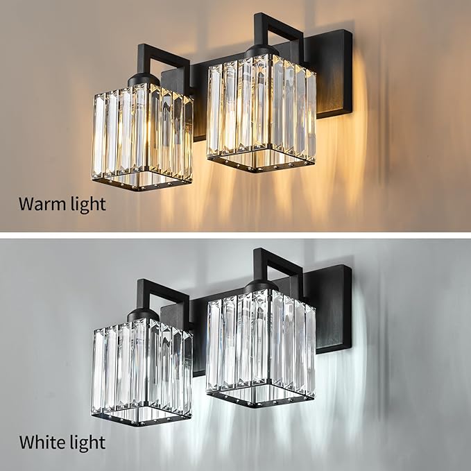 Modern Bathroom Vanity Light 2-Lights Black Crystal Bathroom Wall Light Vanity - Image 3