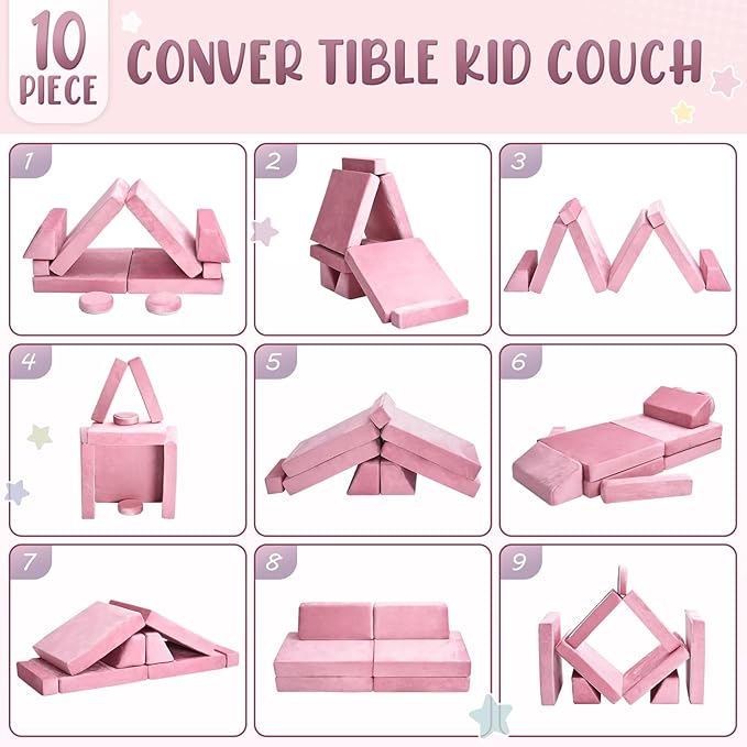 10Pcs Kids Play Couch, Toddler Sofa, Modular Kids Couch - Image 4