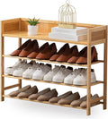 Bamboo Shoe Rack Organizer, 4 Tier Shoe Shelf Storage Organizer, by SOBIBO