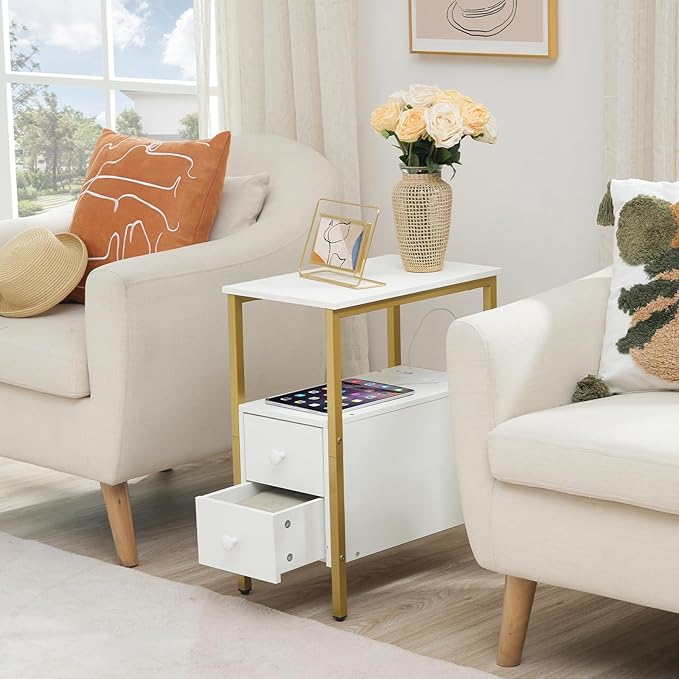 HOOBRO End Table with Charging Station, Narrow Side Table with 2 Drawer & USB - Image 5
