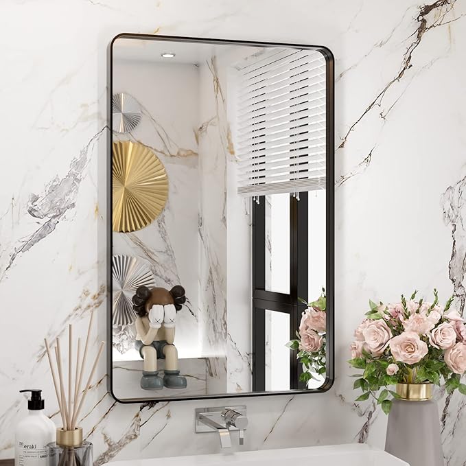 WEER Black Bathroom Mirror 20X30 Inch, Rectangular Matte Black Metal Framed by WEER