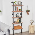 5 Tier Industrial Ladder Bookshelf, Wall Mounted Wood Metal Rustic Pipe Shelves by ANYNICE