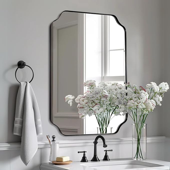 Black Wall Mirror, Unique Curved Edge Design, Anti-Rust SUS304 Frame, Hangs - Image 2