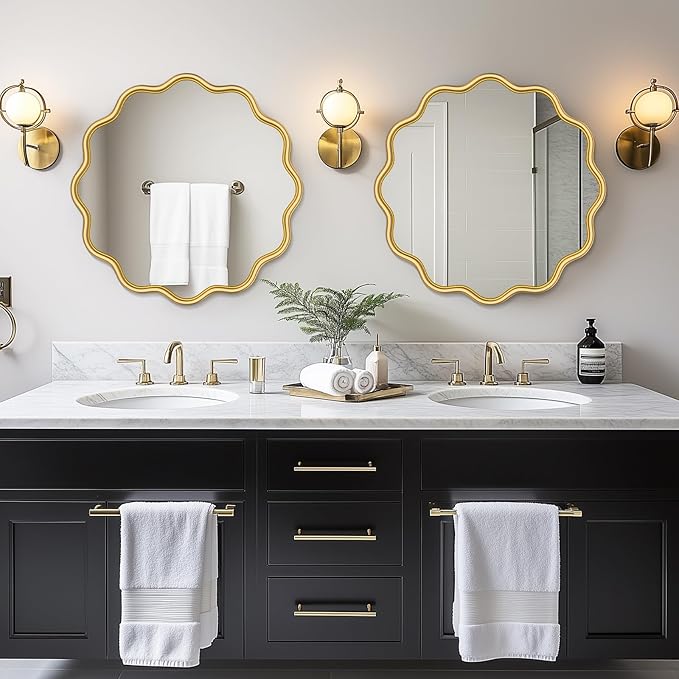 PROHOMEWARE Gold Round Mirror 24 Inch Wavy Bathroom Vanity Mirror Gold Frame - Image 2