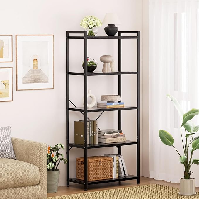 Casaottima Book Shelf, 5 Tier Bookshelf, Modern Wood Bookcase Shelves - Image 3