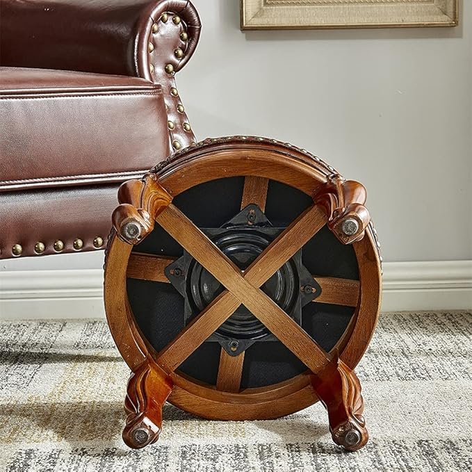 Solid Wood Foot Stool Round Ottoman Mid-Century Footrest Sofa Stool - Image 5
