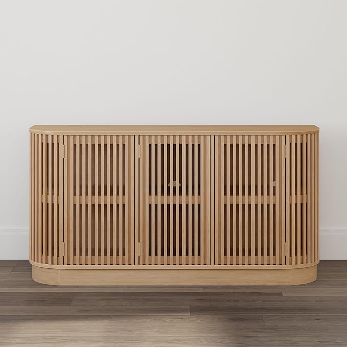 Plank+Beam Contour Wood TV Stand, Three Door Solid Wood Entertainment Console - Image 9