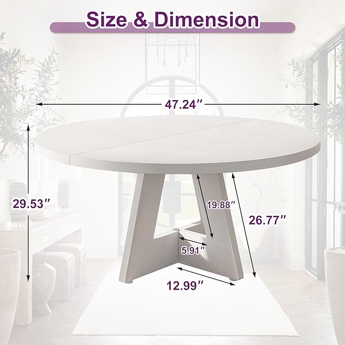Round Dining Table for 4, Farmhouse Table for Dining Room, Living Room - Image 2