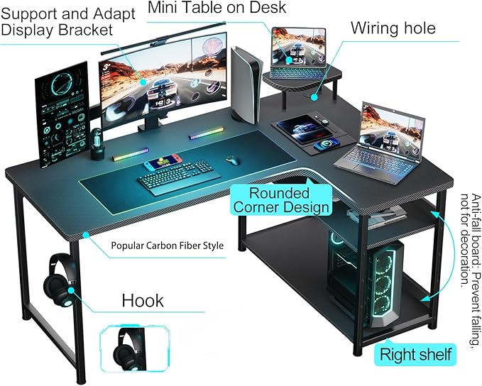 GTRACING L Shaped Gaming Desk, Carbon Fiber Style Computer Desk Compatible - Image 3