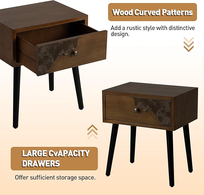 COSIEST Nightstand Set of 2, Mid Century Modern End Table - Image 6