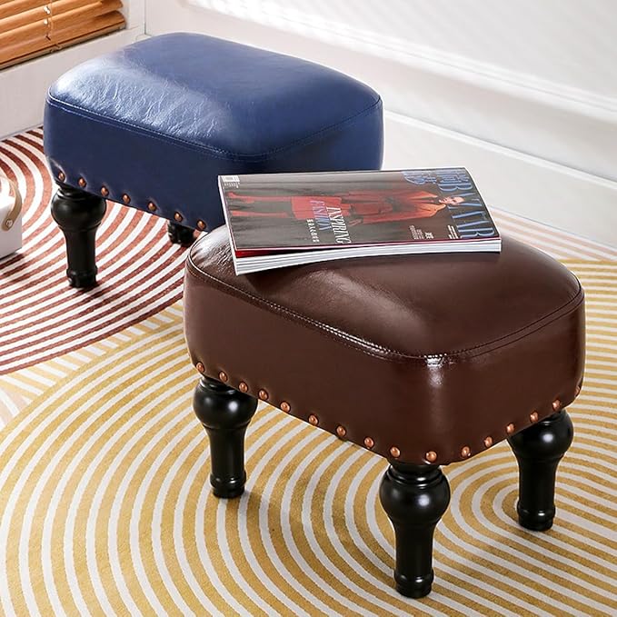 Ottoman Leather Foot Rest with Thicker Foam Padded Seat, Footstool with Wooden - Image 7