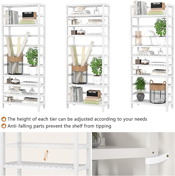 Homykic 6-Tier Bamboo Bookshelves and Bookcases, Adjustable 63.4”Tall Shallow - Image 5