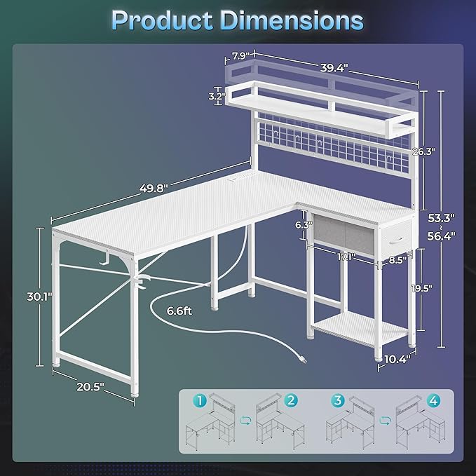 PRAISUN L Shaped Gaming Desk - Image 2