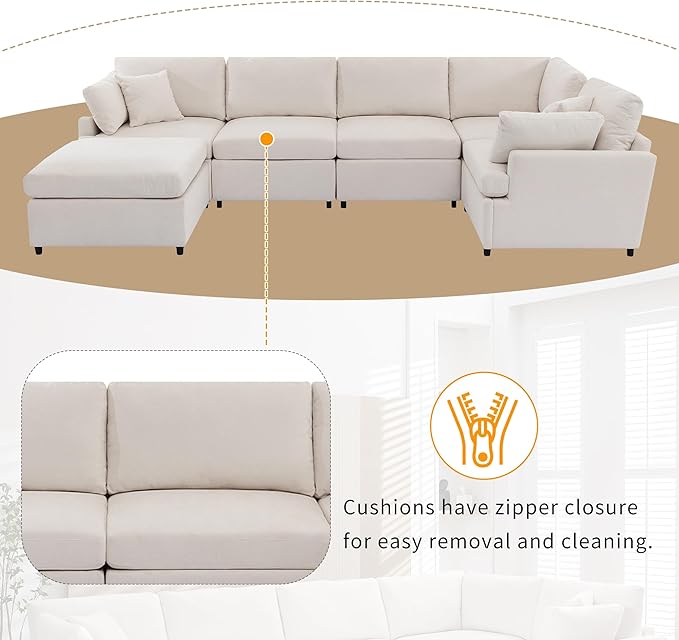 Merax 6-Seater Modern Large U-Shape Sectional Sofa, - Image 10