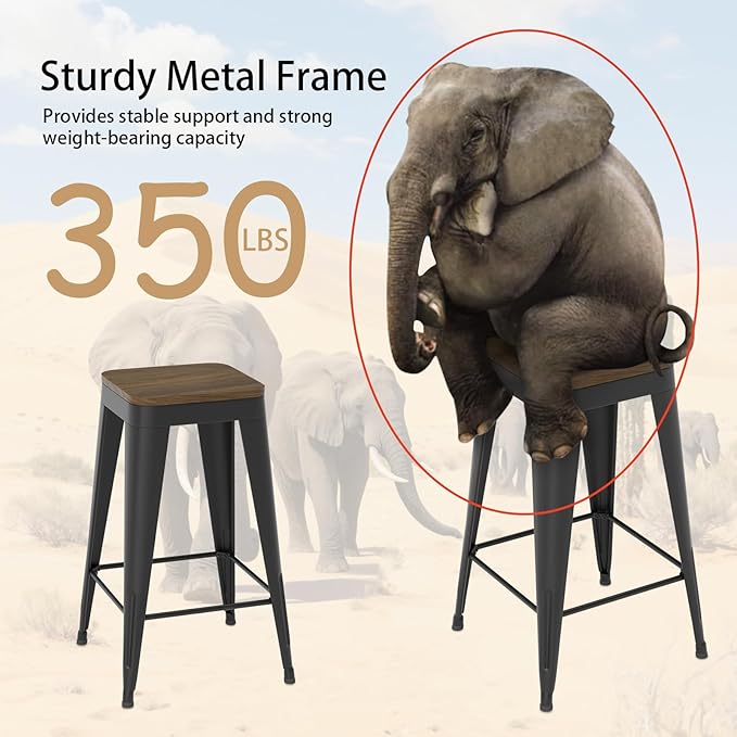 24 inch Backless Bar Stools Set of 4, Indoor Metal Bar Stools - Image 5