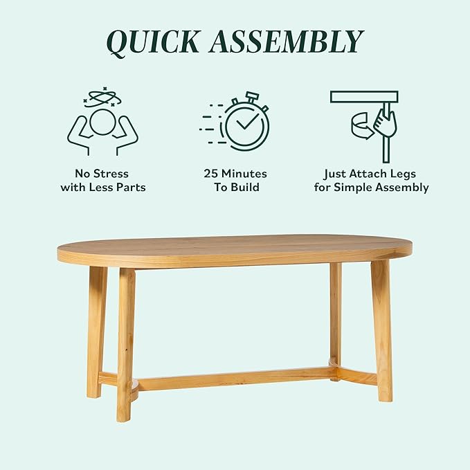 Walker Edison Modern Farmhouse Rustic Solid Oak Wood Oval Dining Table - Image 4