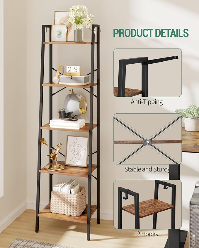 Ladder Shelf, Bookshelf Bookcase, Freestanding Corner Storage Shelve - Image 6
