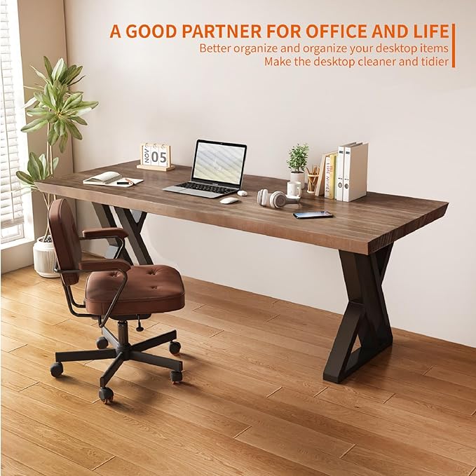 Solid Wood and Metal Modern Industrial 55 inch Wide Home Office Desk, Writing - Image 7