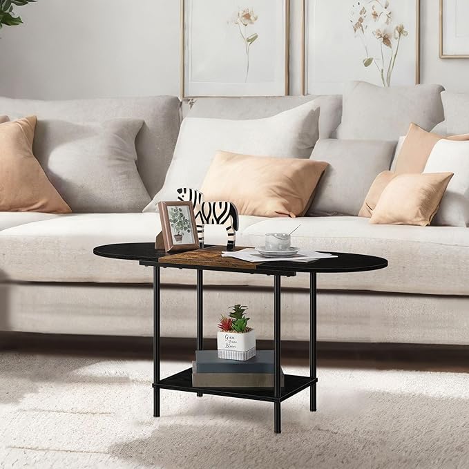ETELI Small Black Coffee Table Oval Center Table - Image 7