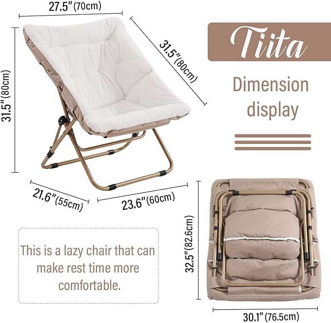 Tiita Comfy Folded Chair, Soft Faux Fur Oversized Folding Accent Chair - Image 3