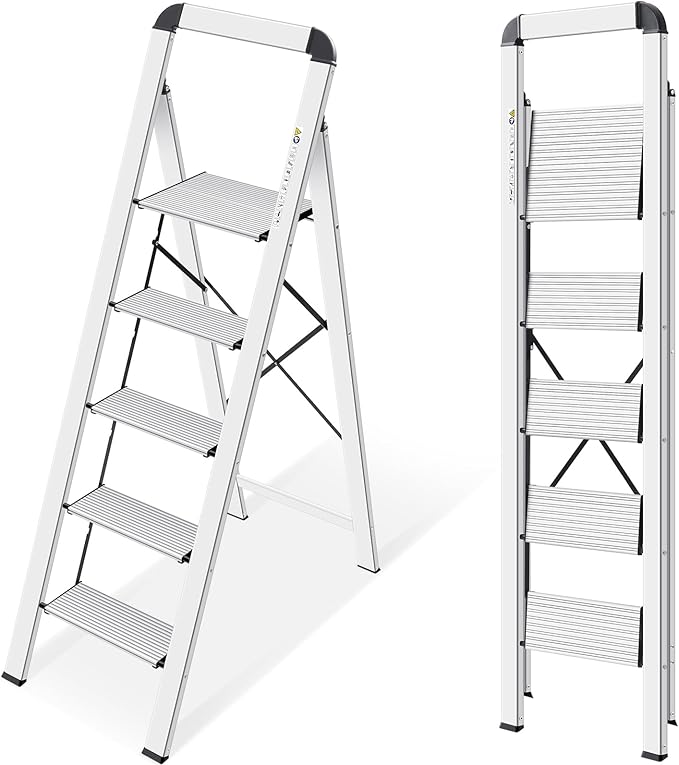 KINGRACK Aluminium 5 Step Ladder, Lightweight Step Stool by KINGRACK