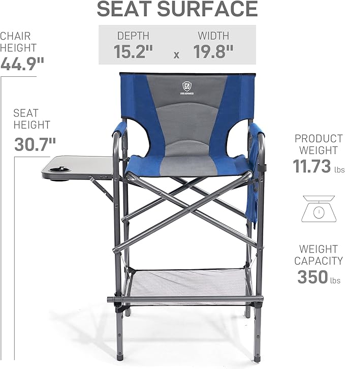EVER ADVANCED 2 Piece Tall Folding Chair 30.7" Seat Height Directors Chair High - Image 3