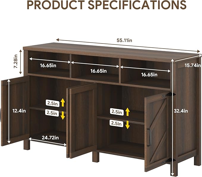Buffet Sideboard with Storage Farmhouse with 4 Doors, Dining Room - Image 2