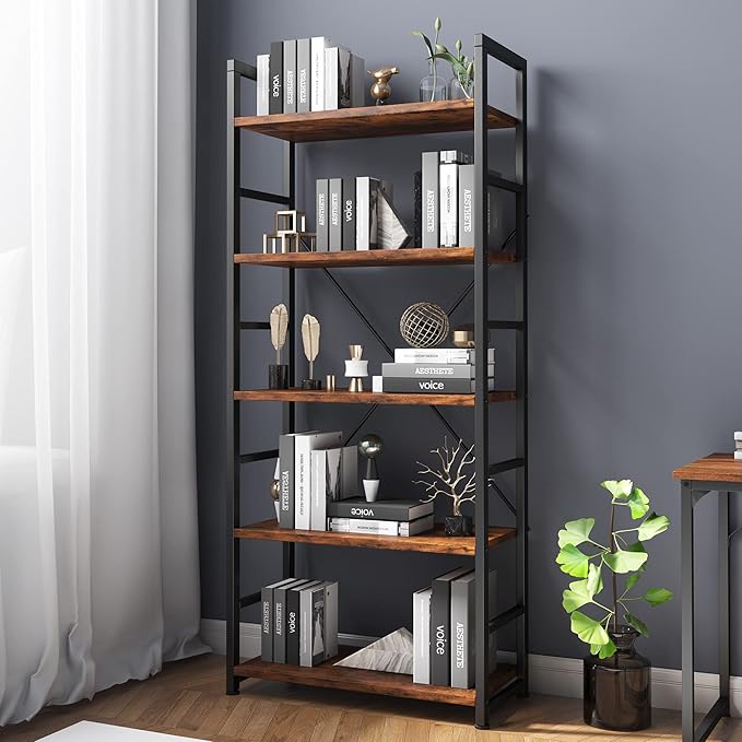 VERMESS 5 Tier Bookshelf, Tall Book Shelf, Vintage Industrial Bookcase by VERMESS